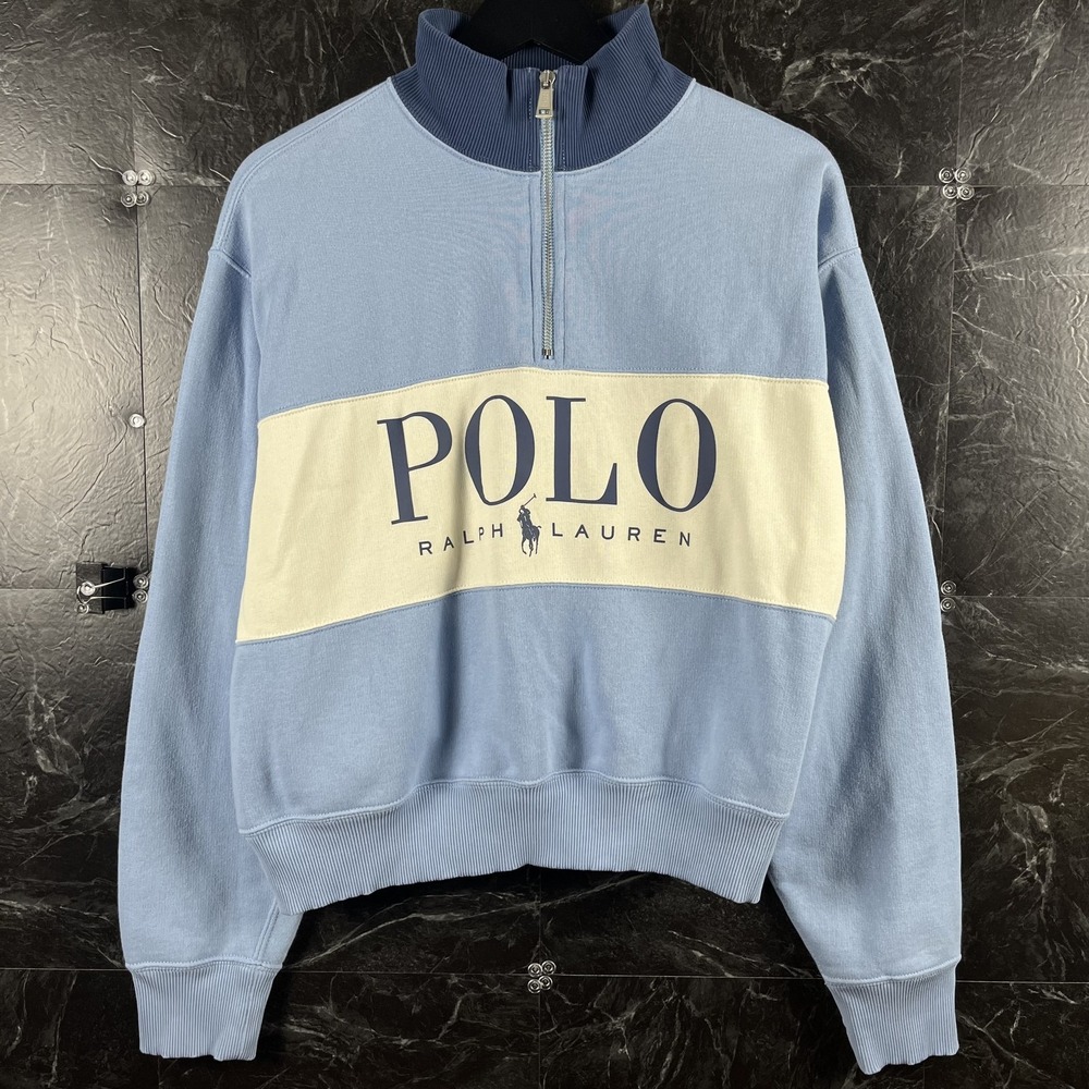 Polo Ralph Lauren Women's Blue Spell Logo Fleece Quarter Sweatshirt XL